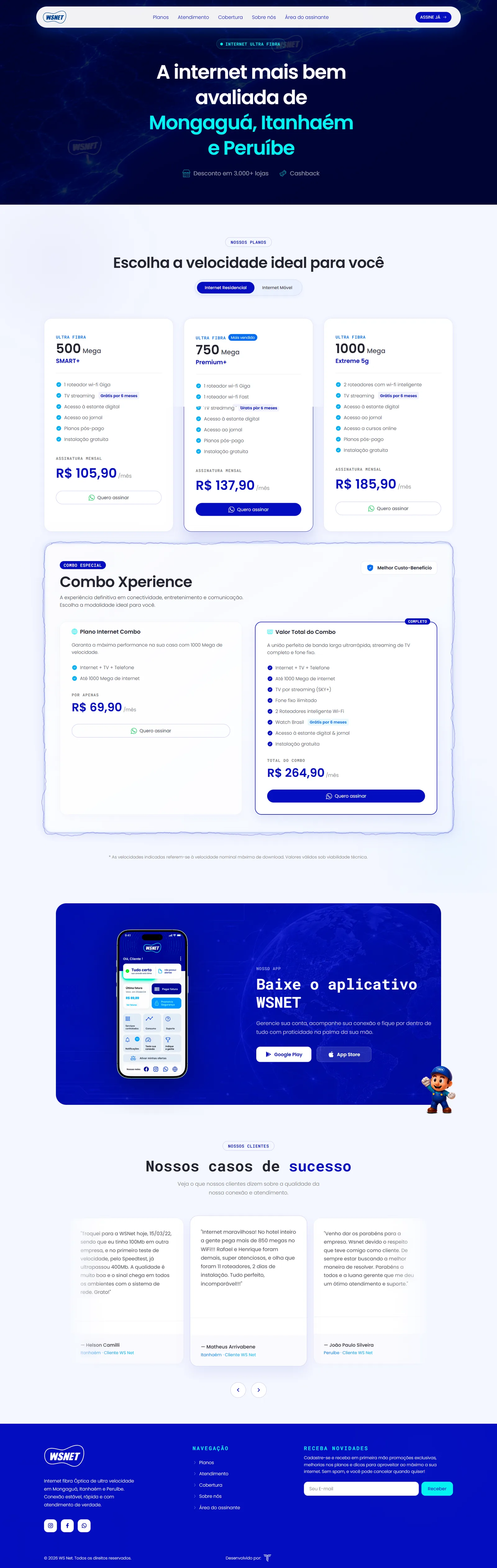 Redesenho de interface de provedor de internet, versão desktop