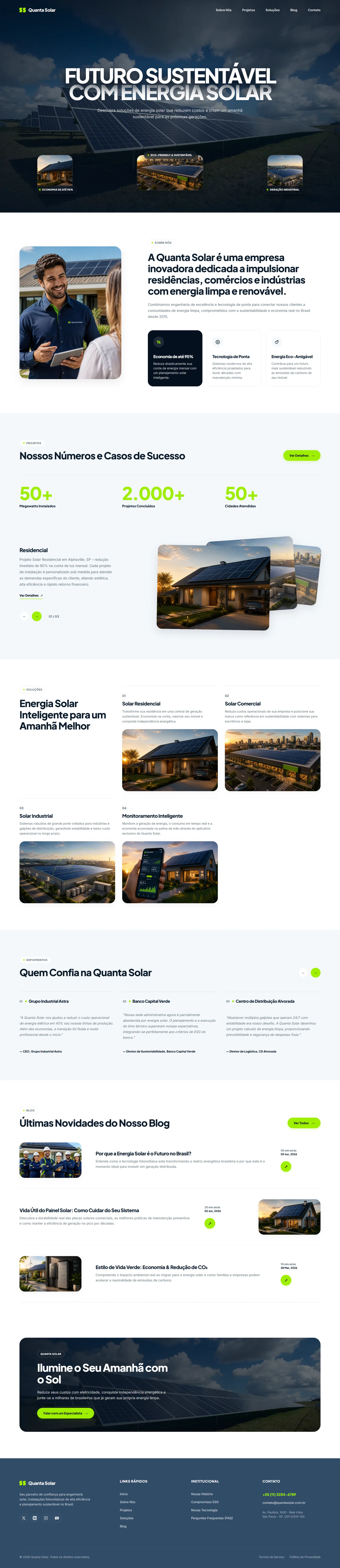 Site institucional para empresa de energia solar, focado em geração de orçamento